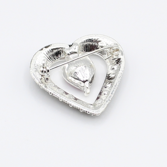 Vintage rhinestone & marcasite heart brooch - Picture 4 of 6